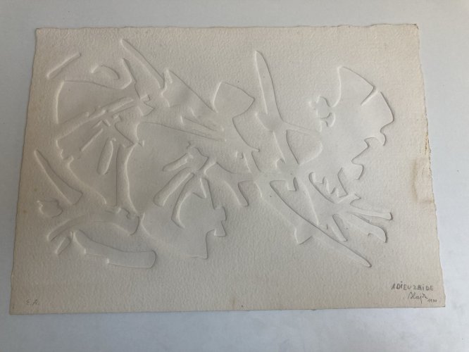 Grande Gravure Gaufrage Etienne Hadju Paysage Papier Fort Signé Art 1970