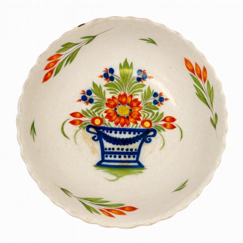 Grande jatte Saint-Clément 19e – Faïence décor fleurs – 29 cm – ancien