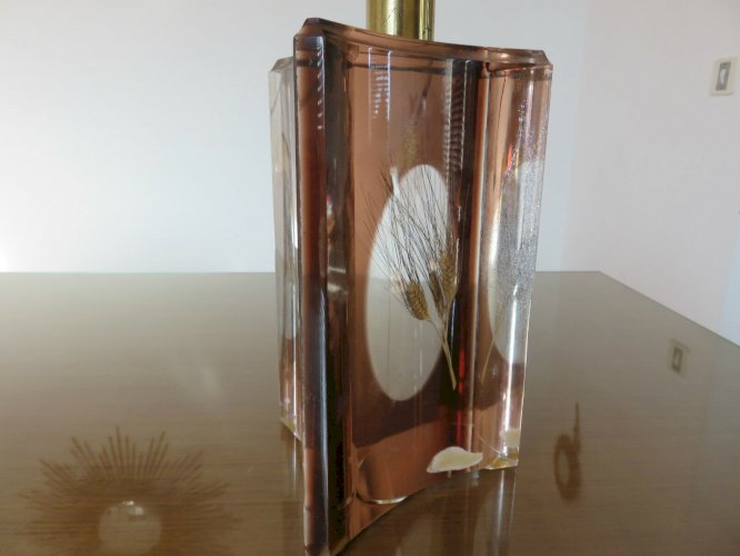 GRANDE LAMPE A INCLUSION EPI DE BLE ANNEES 70 VINTAGE
