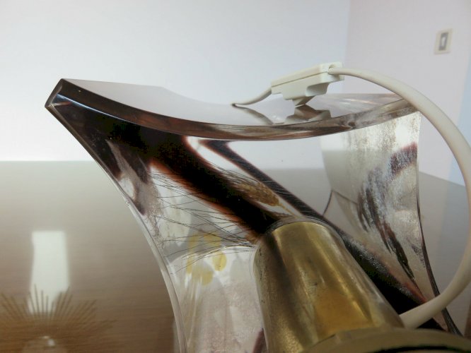GRANDE LAMPE A INCLUSION EPI DE BLE ANNEES 70 VINTAGE
