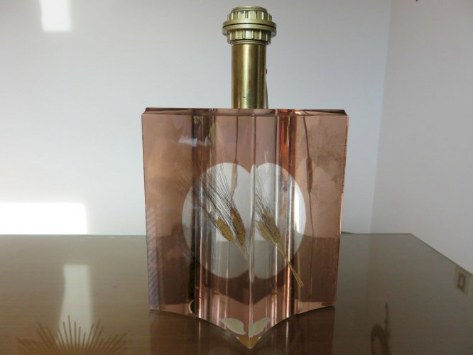GRANDE LAMPE A INCLUSION EPI DE BLE ANNEES 70 VINTAGE
