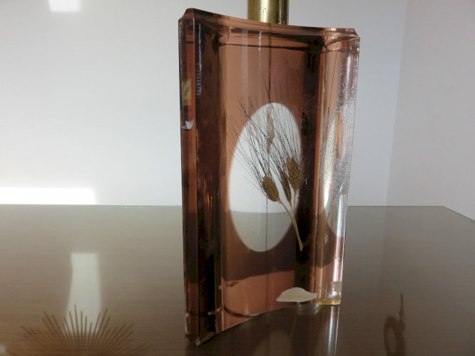 GRANDE LAMPE A INCLUSION EPI DE BLE ANNEES 70 VINTAGE