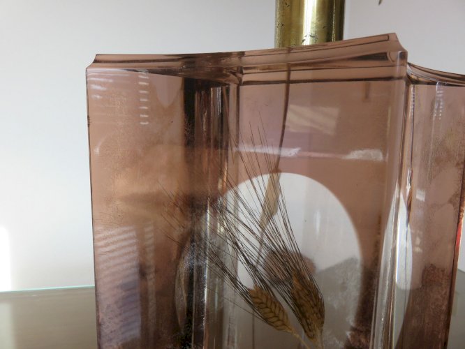GRANDE LAMPE A INCLUSION EPI DE BLE ANNEES 70 VINTAGE