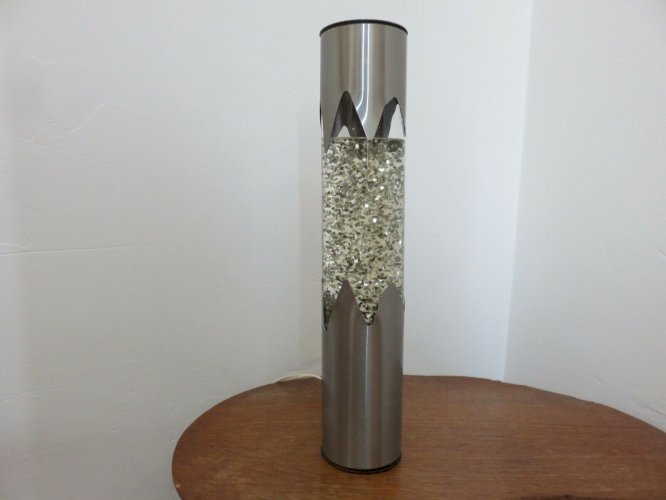 GRANDE LAMPE A PAILLETTES METAL BROSSE LUMIERE COULEUR BLEUE ANNEES 70 VINTAGE