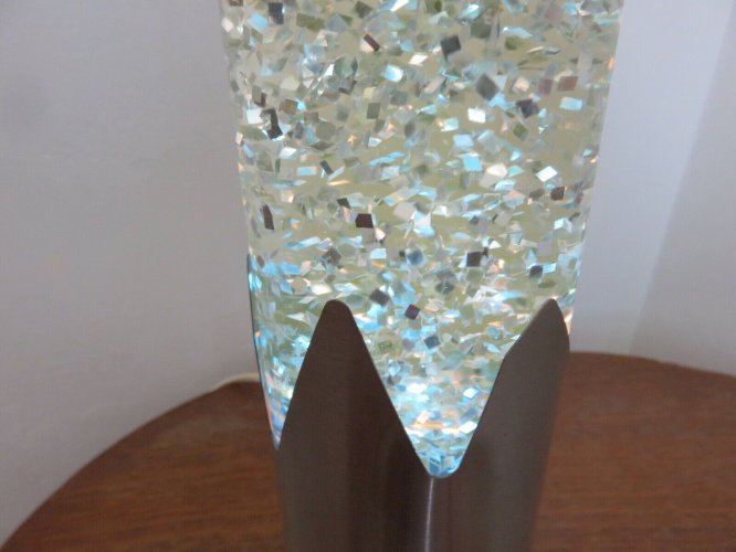 GRANDE LAMPE A PAILLETTES METAL BROSSE LUMIERE COULEUR BLEUE ANNEES 70 VINTAGE