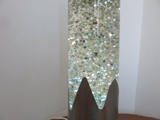 GRANDE LAMPE A PAILLETTES METAL BROSSE LUMIERE COULEUR BLEUE ANNEES 70 VINTAGE