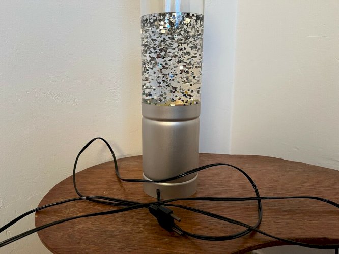 GRANDE LAMPE A PAILLETTES MULTICOLORES EN ALUMINIUM ET VERRE ANNEES 70 VINTAGE 