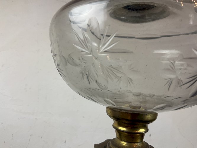 GRANDE LAMPE A PETROLE GROS TOUPIE BACCARAT CRISTAL  PIED COLONNE EMPIRE