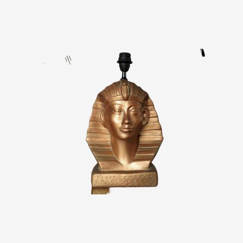 GRANDE LAMPE DE TABLE  PHARAON  EN PLATRE DORE ANNEES 70 