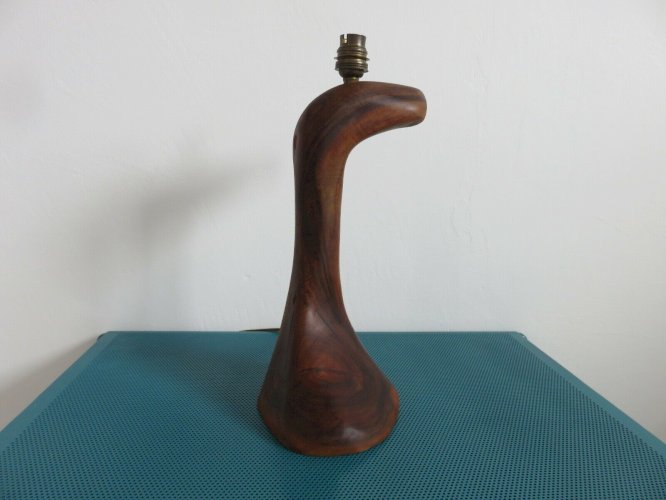 GRANDE LAMPE EN BOIS DOLIVIER ET ABAT JOUR EN BAMBOU ANNEES 60 70 VINTAGE