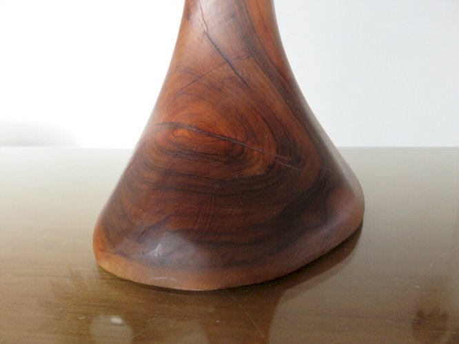 GRANDE LAMPE EN BOIS DOLIVIER ET ABAT JOUR EN BAMBOU ANNEES 60 70 VINTAGE