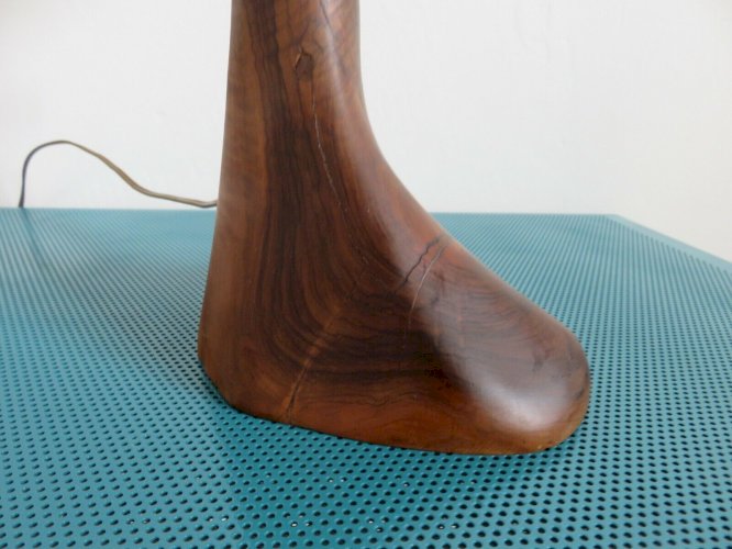 GRANDE LAMPE EN BOIS DOLIVIER ET ABAT JOUR EN BAMBOU ANNEES 60 70 VINTAGE