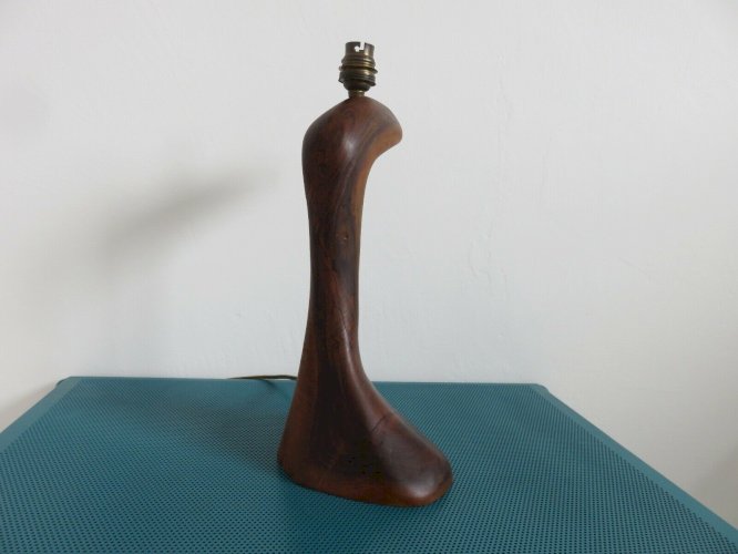 GRANDE LAMPE EN BOIS DOLIVIER ET ABAT JOUR EN BAMBOU ANNEES 60 70 VINTAGE