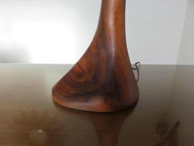 GRANDE LAMPE EN BOIS DOLIVIER ET ABAT JOUR EN BAMBOU ANNEES 60 70 VINTAGE