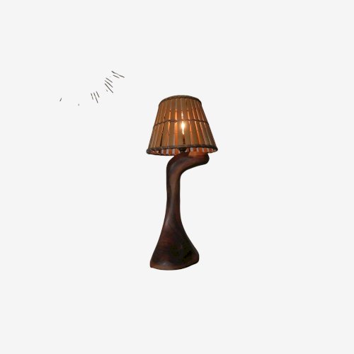 GRANDE LAMPE EN BOIS DOLIVIER ET ABAT JOUR EN BAMBOU ANNEES 60 70 VINTAGE
