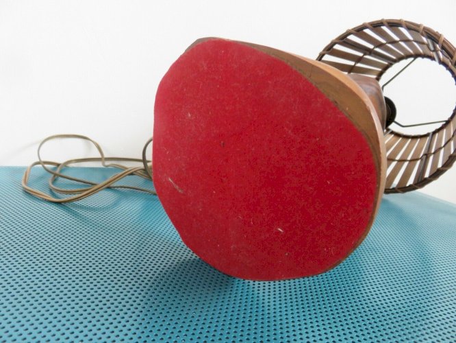GRANDE LAMPE EN BOIS DOLIVIER ET ABAT JOUR EN BAMBOU ANNEES 60 70 VINTAGE