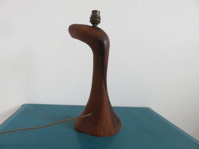 GRANDE LAMPE EN BOIS DOLIVIER ET ABAT JOUR EN BAMBOU ANNEES 60 70 VINTAGE