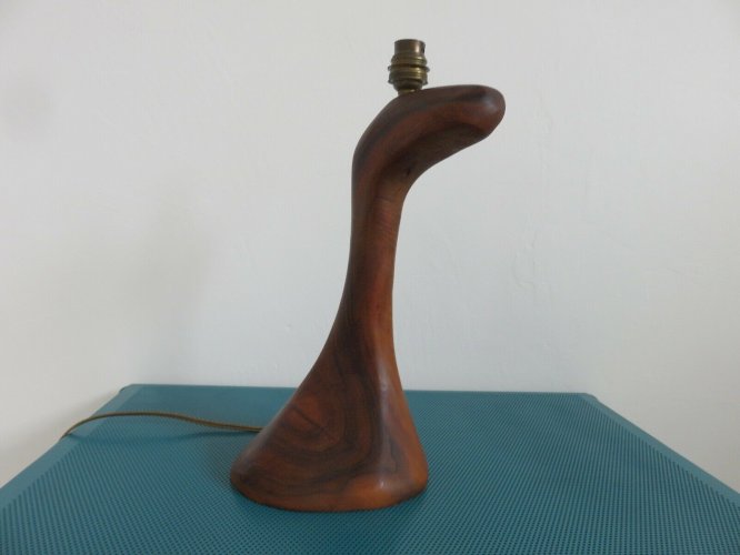 GRANDE LAMPE EN BOIS DOLIVIER ET ABAT JOUR EN BAMBOU ANNEES 60 70 VINTAGE