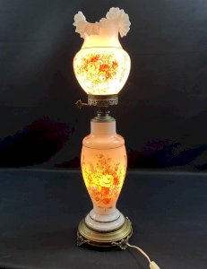 Large opaline lamp in Napoléon III style with floral decoration, pair possible.