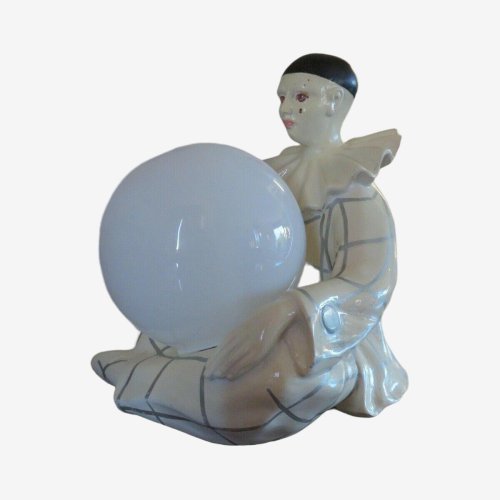 GRANDE LAMPE PIERROT EN CERAMIQUE ET OPALINE BLANCHE SIGNEE REGAL ANNEES 50 60