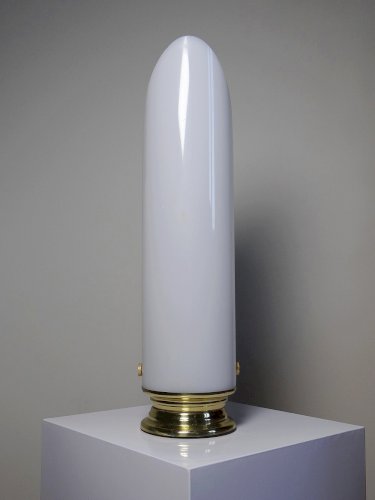 Grande lampe vintage années 50-60 tube plexiglas opalescent support métal doré
