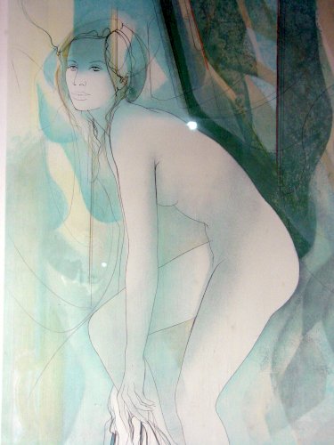 Grande Litho Couleurs XX° INGENUE Signée Valadié Cadre sous Verre & Marie-louise