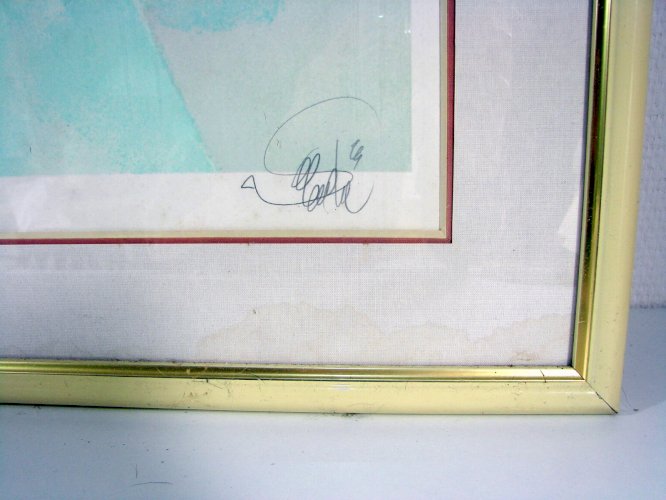 Grande Litho Couleurs XX° INGENUE Signée Valadié Cadre sous Verre & Marie-louise
