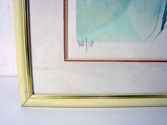 Grande Litho Couleurs XX° INGENUE Signée Valadié Cadre sous Verre & Marie-louise