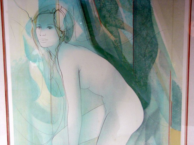 Grande Litho Couleurs XX° INGENUE Signée Valadié Cadre sous Verre & Marie-louise