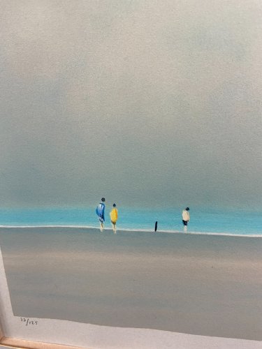 Grande lithographie numérotée signée Pierre DOUTRELEAU Après-midi sur la plage