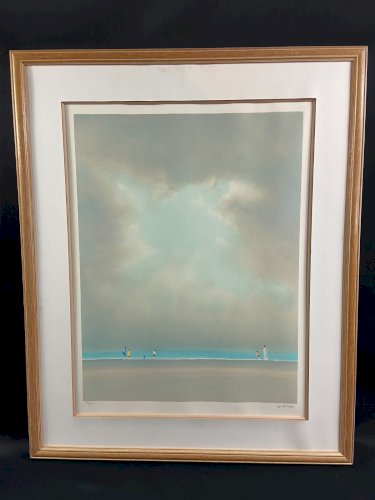 Grande lithographie numérotée signée Pierre DOUTRELEAU Après-midi sur la plage