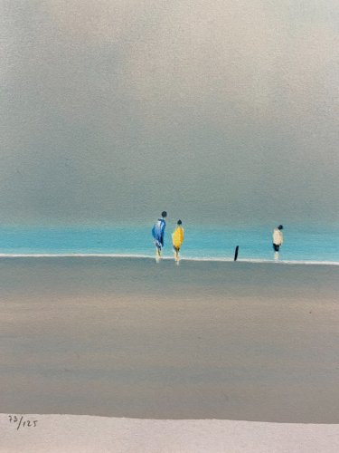 Grande lithographie numérotée signée Pierre DOUTRELEAU Après-midi sur la plage