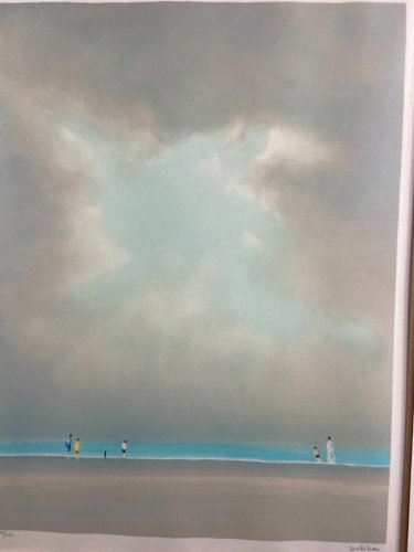 Grande lithographie numérotée signée Pierre DOUTRELEAU Après-midi sur la plage