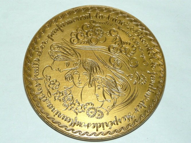 -GRANDE MEDAILLE BRONZE FLORENTIN SIGNEE Marcel Jean VOEUX ROMANTIQUES 1979