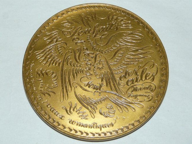 -GRANDE MEDAILLE BRONZE FLORENTIN SIGNEE Marcel Jean VOEUX ROMANTIQUES 1979