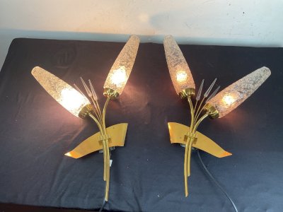 GREAT PAIR OF MODERNIST WALL LIGHTS BY Arlus IN BRASS