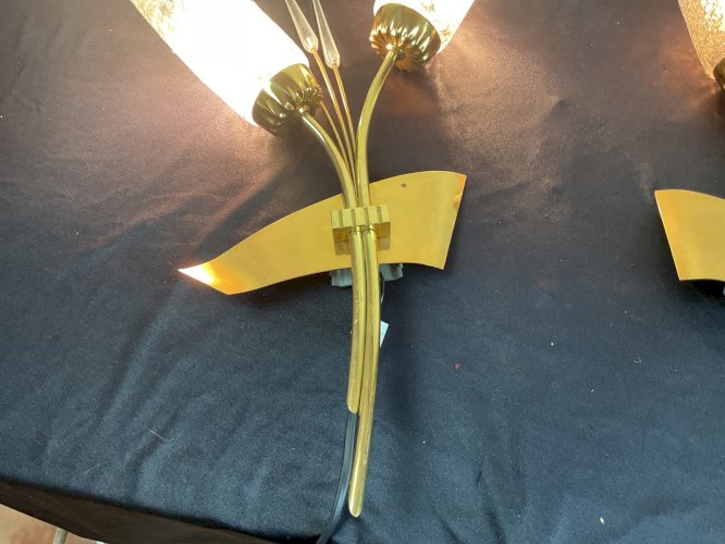 GRANDE PAIRE D APPLIQUES MODERNISTES MAISON Arlus EN LAITON