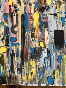 Grande Peinture 1980 Huile Sur Toile Abstrait  Art Hst Abstraction A Identifier