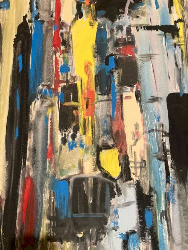 Grande Peinture 1980 Huile Sur Toile Abstrait  Art Hst Abstraction A Identifier