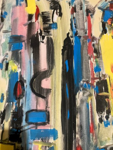 Grande Peinture 1980 Huile Sur Toile Abstrait  Art Hst Abstraction A Identifier