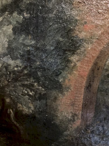 Grande Peinture Huile Toile XIXe 1850 A Identifier Painting Pont Riviere Pêche