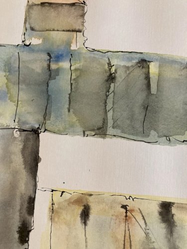 Grande Peinture Sur Papier Pierre Kallos Abstrait Abstraction Art 1985 Aquarelle