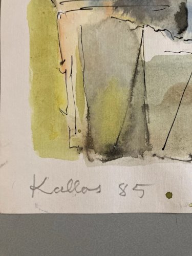 Grande Peinture Sur Papier Pierre Kallos Abstrait Abstraction Art 1985 Aquarelle