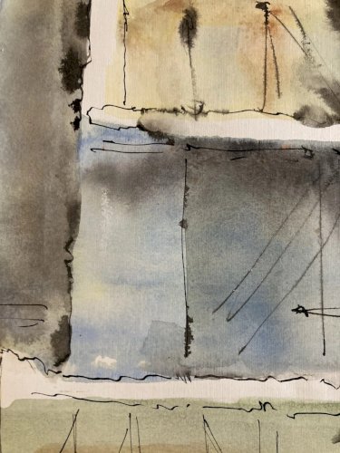 Grande Peinture Sur Papier Pierre Kallos Abstrait Abstraction Art 1985 Aquarelle