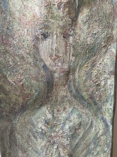 Grande Peinture Sur Zinc Metal Plaque Hsp Circa 1950 Portrait Femme Art Ancien