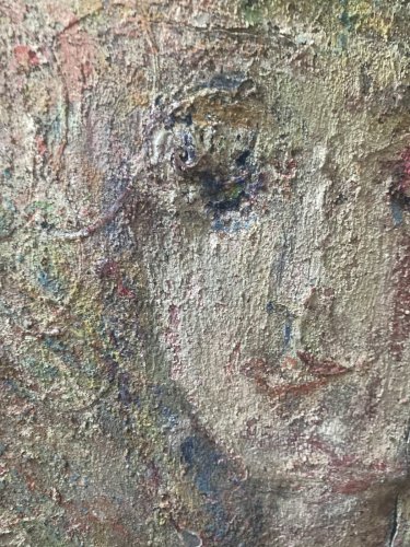 Grande Peinture Sur Zinc Metal Plaque Hsp Circa 1950 Portrait Femme Art Ancien