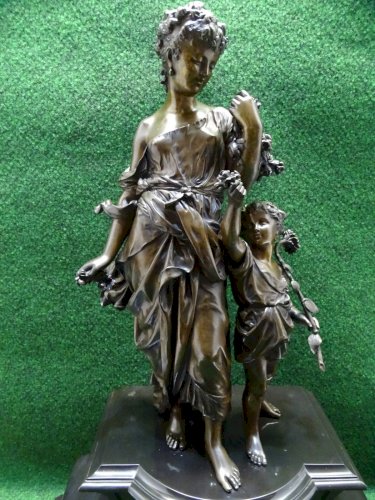 - GRANDE PENDULE XIX NAPOLEON III IMPORTANT SUJET BRONZE ANTIQUE MARBRE NOIR