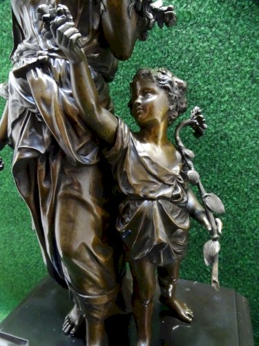 - GRANDE PENDULE XIX NAPOLEON III IMPORTANT SUJET BRONZE ANTIQUE MARBRE NOIR
