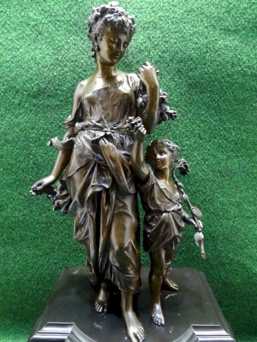 - GRANDE PENDULE XIX NAPOLEON III IMPORTANT SUJET BRONZE ANTIQUE MARBRE NOIR