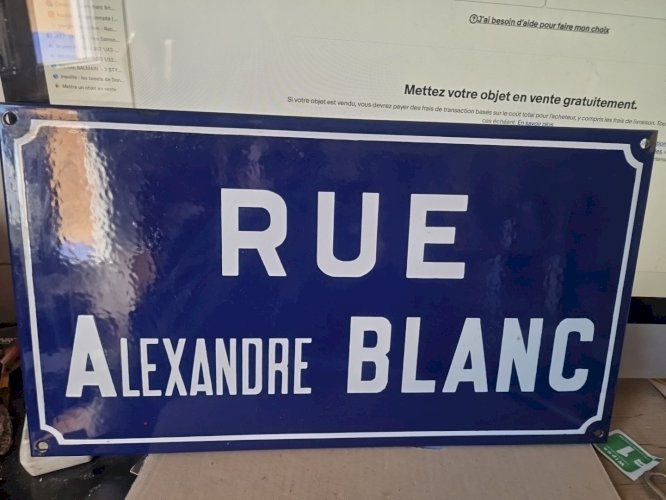grande plaque de rue en métal emaillée - Alexandre Blanc 45 x 25